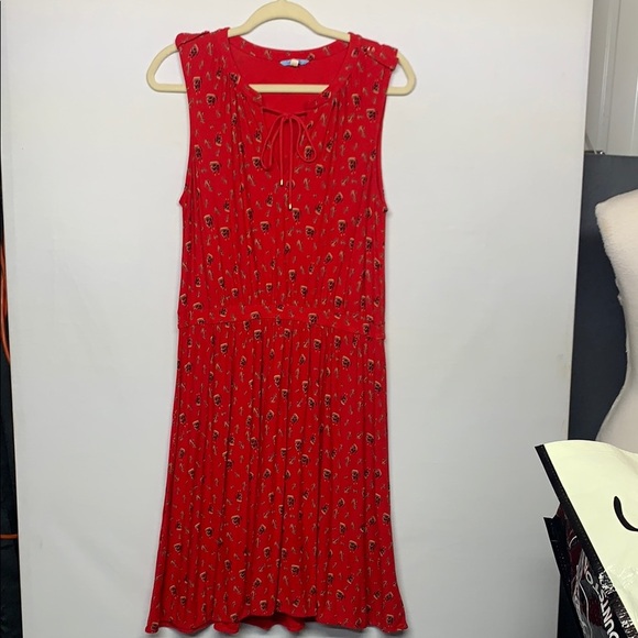 Leifnotes Red Pleated Sleeveless Midi Sundress - Picture 1 of 12